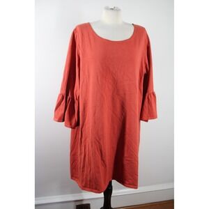 Bryn Walker XL Burnt Orange Ruffle Bell Sleeve Shift Dress Cotton